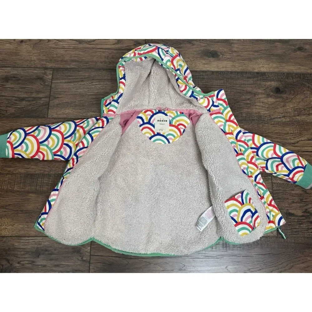Mini Boden Girls Rainbow Arches Fleece Lined Puffer Jacket Coat Hooded 5-6